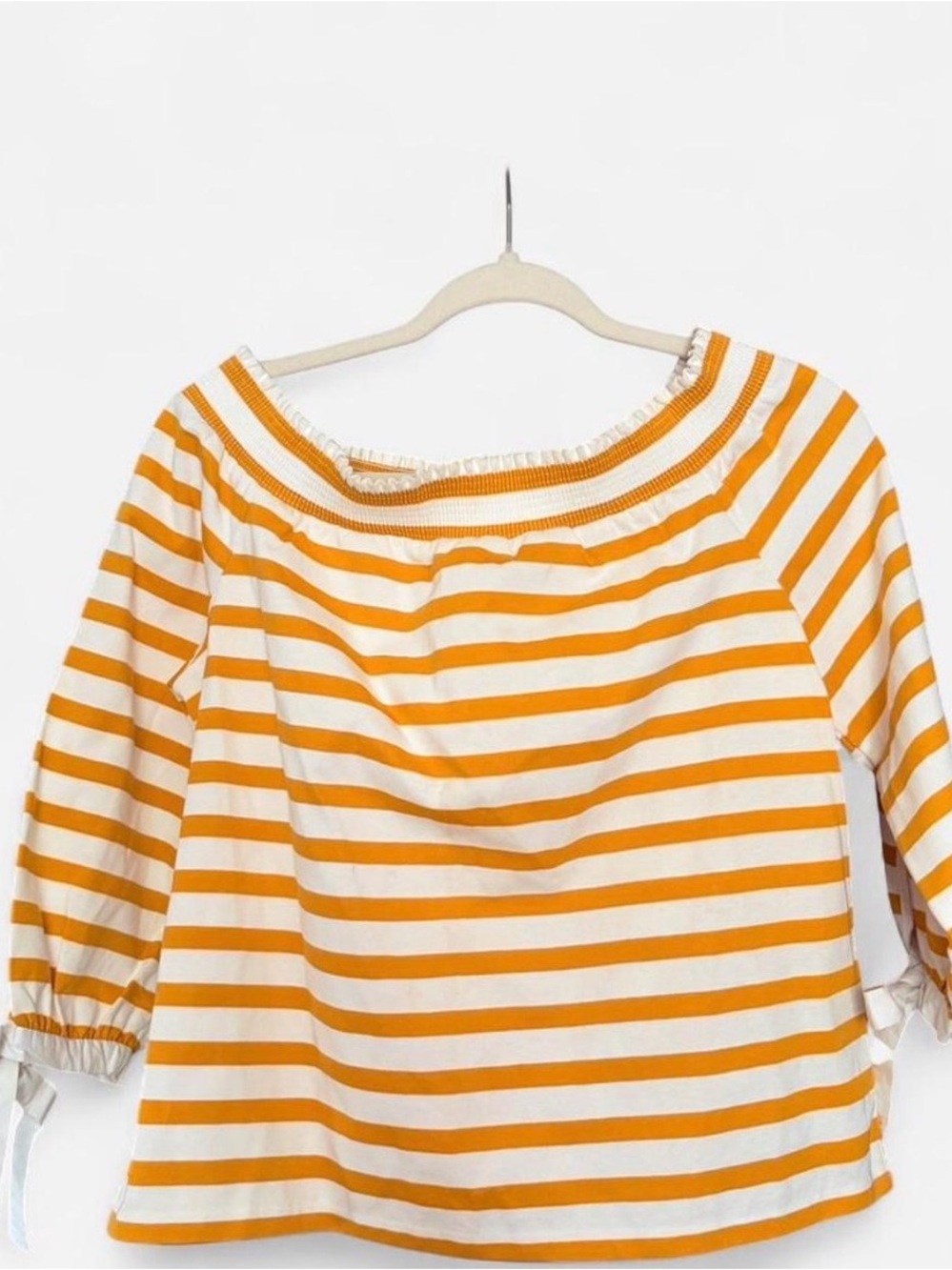 J. Crew Striped Off-Shoulder Top in Yellow and Cream